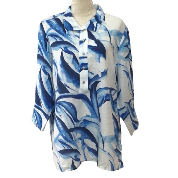Chico’s Linen Leaf Print Pullover Tunic NEW - Picture 4 of 7